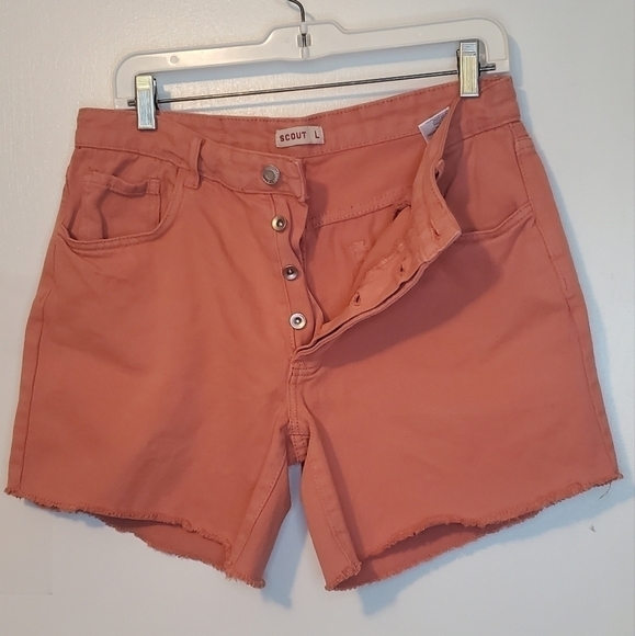 Scout denim orange high waisted button fly shorts Large - Picture 2 of 9